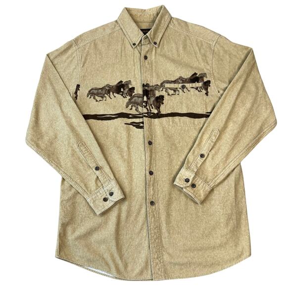 Vintage Woolrich Men's Wild Horses Print Button Down Western Shirt (Sz L) - Picture 1 of 8